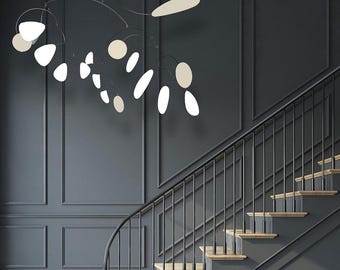 Extra Large Modern Mobile: Geometric Steel Art - White & Cream