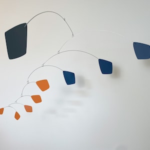 Mid-Century Modern Diamond Mobile: Blue, Orange & Gray Geometric Hanging Sculpture