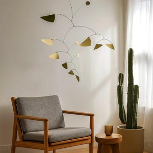 Brass Vertical Triangle Mobile: Mid Century Modern Hanging Art