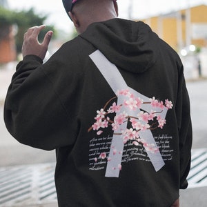Unisex, Cherry Blossom Hoodie, Back Side Design,Japanese Aesthetic,Kanji,Power,Blossom Hoodie,Japanese Blossom Sweatshirt,Unisex Heavy Blend