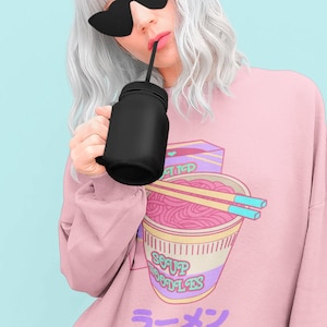 Kawaii Pink Sweater, Noodle Soup, Aesthetic Ramen Hoodie, Harajuku, Vaporwave Sweatshirt, Anime Hoodie, Pastel Goth, Tumblr Clothing, Unisex