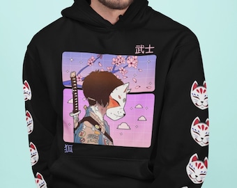 Kitsune Unisex Hoodie, Kitsune Fox Mask Hoodie, Kawaii Hoodie, Anime Hoodie, Japanese Hoodie, Japan Fox Hoodie, Asia, Animal, Yokai, Fox