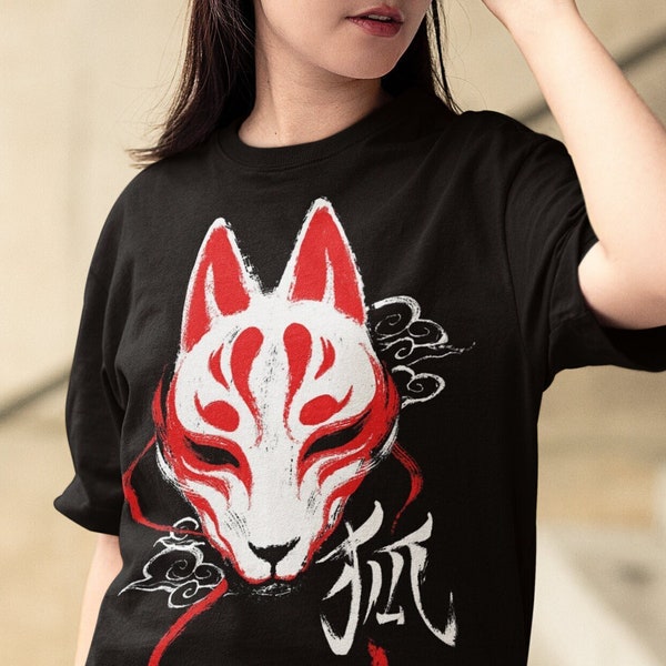 Camiseta de máscara Kitsune - camiseta de zorro japonés - yokai tradicional de tokio - estilo Harajuku Streetwear japonés, camisa estética, tradicional, Sakura