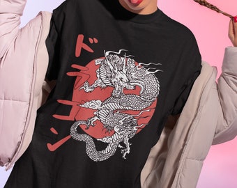 Japanese Dragon Graphic Tee, Streetwear Shirt