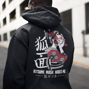 Unisex Hoodie, Japanese Fox, Kitsune Mask,Gift for Japan lover, Anime Hoodie, manga hoodie, kawaii clothing, vaporwave clothing