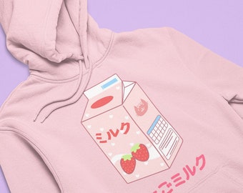 日本未入荷RADINEOのStrawberry Sweatshirt 全3色 Japanese Strawberry Milk Hoodie, Aesthetic Hoodie, Kawaii