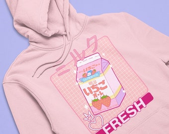Japanese Strawberry Milk Hoodie, Aesthetic Hoodie, Kawaii Clothing, Harajuku Clothing, Pastel Goth, Egirl, Eboy, Vaporwave Sweatshirt
