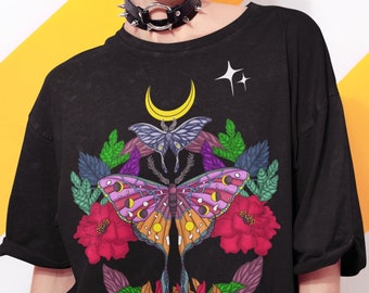 MOTH Shirt, Nature Lover Gift, Luna Moth Shirt, Mushroom Shirt, Flower Shirt, Cottagecore Aesthetic, Light Academia Aesthetic