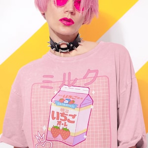Japanese Strawberry Milk T-shirt, Kawaii Clothing, Harajuku Tee, Aesthetic Shirt, Pastel Clothing, Anime T-shirt, Vaporwave, Japanese Food