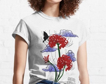 Japanese Style T Shirt, Red Spider Lily Shirt, Japanese Shirt, Flower Shirt, Harajuku Shirt, Goth T-Shirt, Goth Shirt, Goth Clothing, Unisex