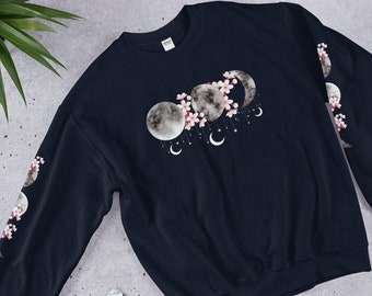 Moon Phases Sweater, Unisex, Aesthetic, Aesthetic clothing, Moon Hoodie, Flower Hoodie, Moon Sweatshirt, Boho Hoodie, Hippie Hoodie, Nature