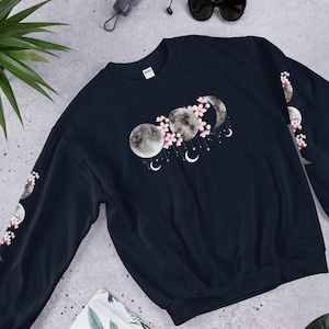 Moon Phases Sweater, Unisex, Aesthetic, Aesthetic clothing, Moon Hoodie, Flower Hoodie, Moon Sweatshirt, Boho Hoodie, Hippie Hoodie, Nature