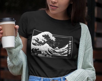 UNISEX, The great wave Japanse Kanji Shirt, Japanse Kanagawa Shirt, golven van Kanagawa, Japanse esthetiek, Harajuku