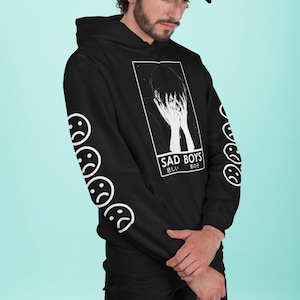 Sad Boys Club Hoodie, Anime Aesthetic Sweatshirt, Goth Hoodie, Gothic, Sad, Black, Anime Streetwear, Japanese Hoodie, Anime Gift, Unisex