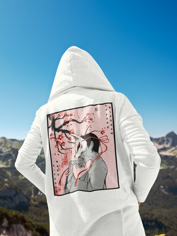 Japanese Fox Mask Unisex Hoodie, , Kitsune Mask Shirt , Gift for