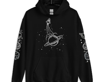 Felpa con cappuccio spaziale, Felpa con cappuccio Planets, Felpa con cappuccio Galaxy, Felpa spaziale, Felpa con stelle, Felpa con cappuccio Tumblr, Celeste, Fase lunare, Estetica, Grunge, Alien, Unisex