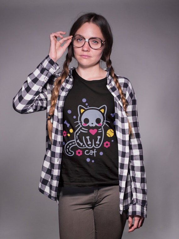 Harajuku Skeleton Cat Pastel Goth Shirt, Pastel Goth Clothing, Harajuku Shirt, Cryptid Shirt, Kawaii Clothes, Kawaii Goth, Creepy Cute Shirt
