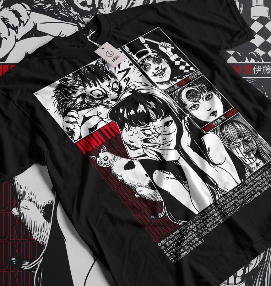 Unisex Horror Manga Creepy Girl T-shirt, Dark Anime Gothic T