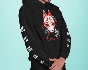 Kitsune Unisex Hoodie, Kitsune Fox Mask Hoodie, Kawaii