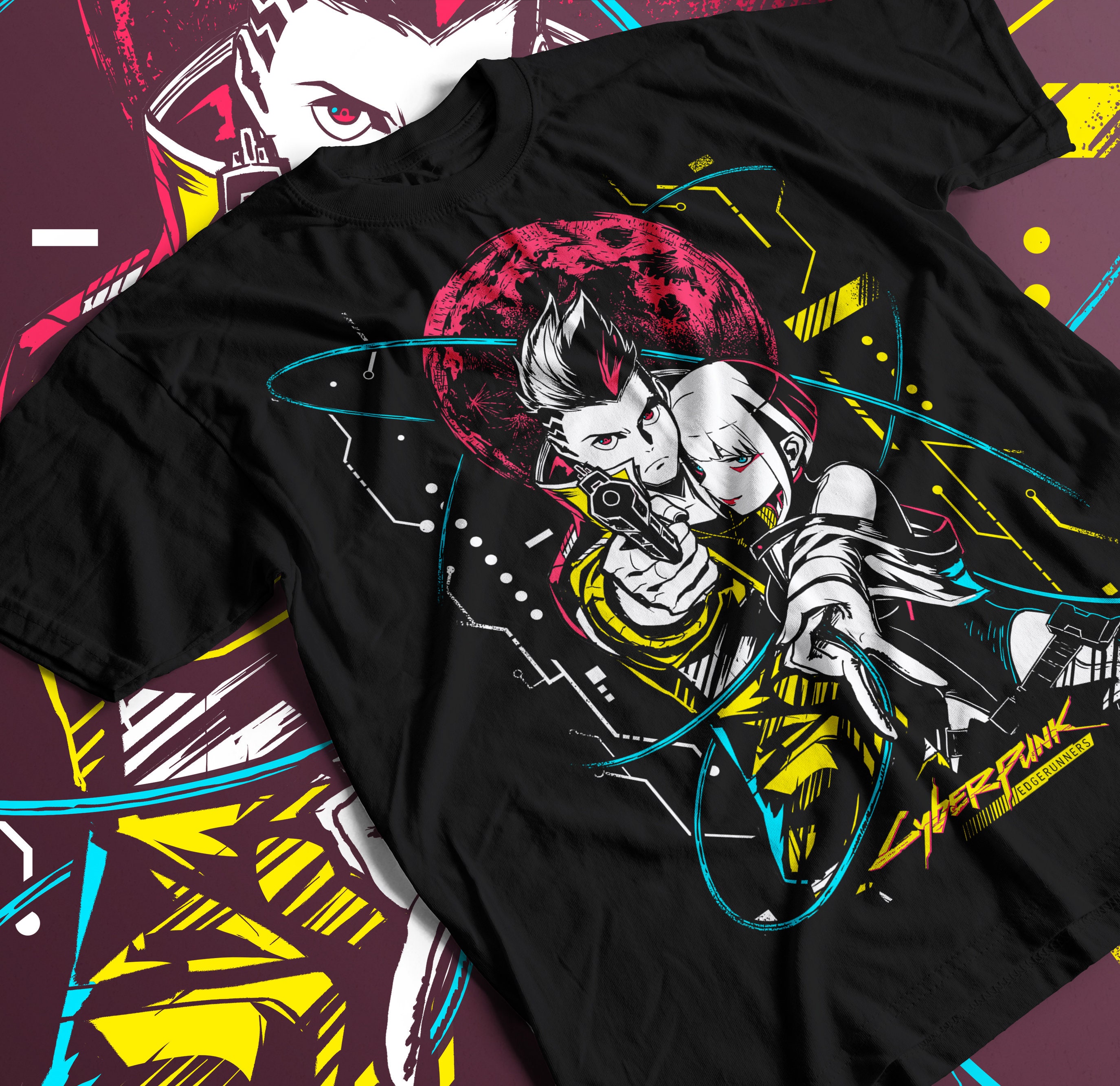 Cyberpunk Edgerunners shirt, Edge runners DAVID & LUCY neon shirt