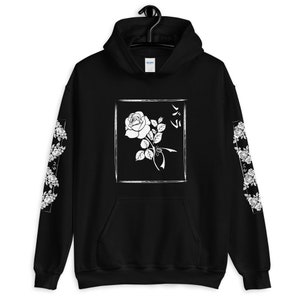 Black/White Rose Oversized Aesthetic Hoodie, Japanese Hoodie, Aesthetic Clothing, Grunge Hoodie, Flower Hoodie,Aesthetic, Cute,Kawaii,Unisex