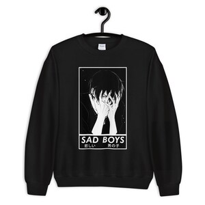 Sad Boys Club Hoodie, Anime Aesthetic Sweatshirt, Goth Hoodie, Gothic, Sad, Black, Anime Streetwear, Japanese Hoodie, Anime Gift, Unisex image 3