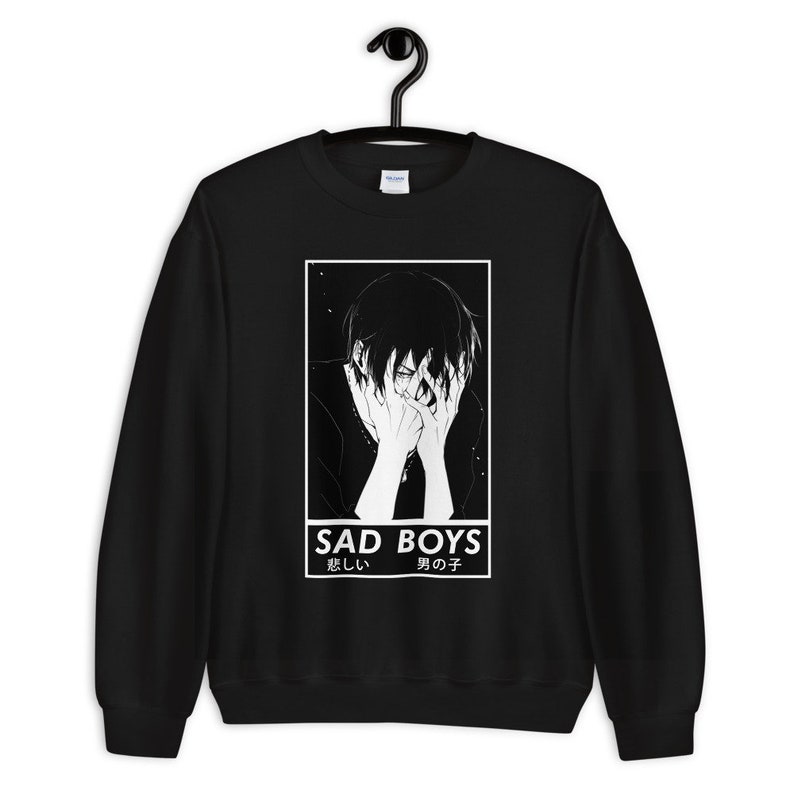 Sad Boys Club Hoodie, Anime Aesthetic Sweatshirt, Goth Hoodie, Gothic, Sad, Black, Anime Streetwear, Japanese Hoodie, Anime Gift, Unisex image 3