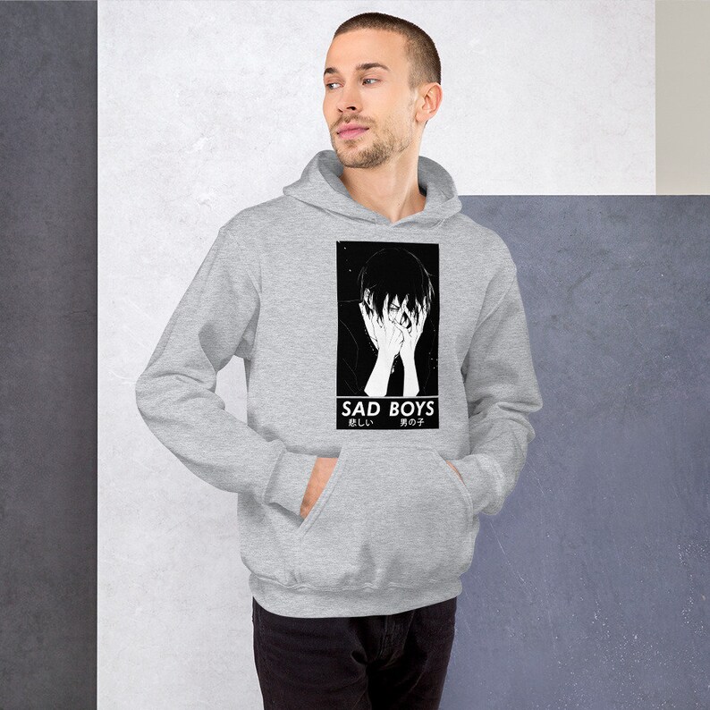 Sad Boys Club Hoodie, Anime Aesthetic Sweatshirt, Goth Hoodie, Gothic, Sad, Black, Anime Streetwear, Japanese Hoodie, Anime Gift, Unisex image 9