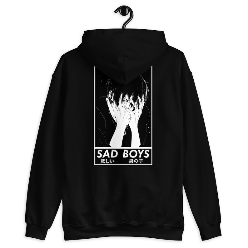 Sad Boys Club Hoodie, Anime Aesthetic Sweatshirt, Goth Hoodie, Gothic, Sad, Black, Anime Streetwear, Japanese Hoodie, Anime Gift, Unisex image 1
