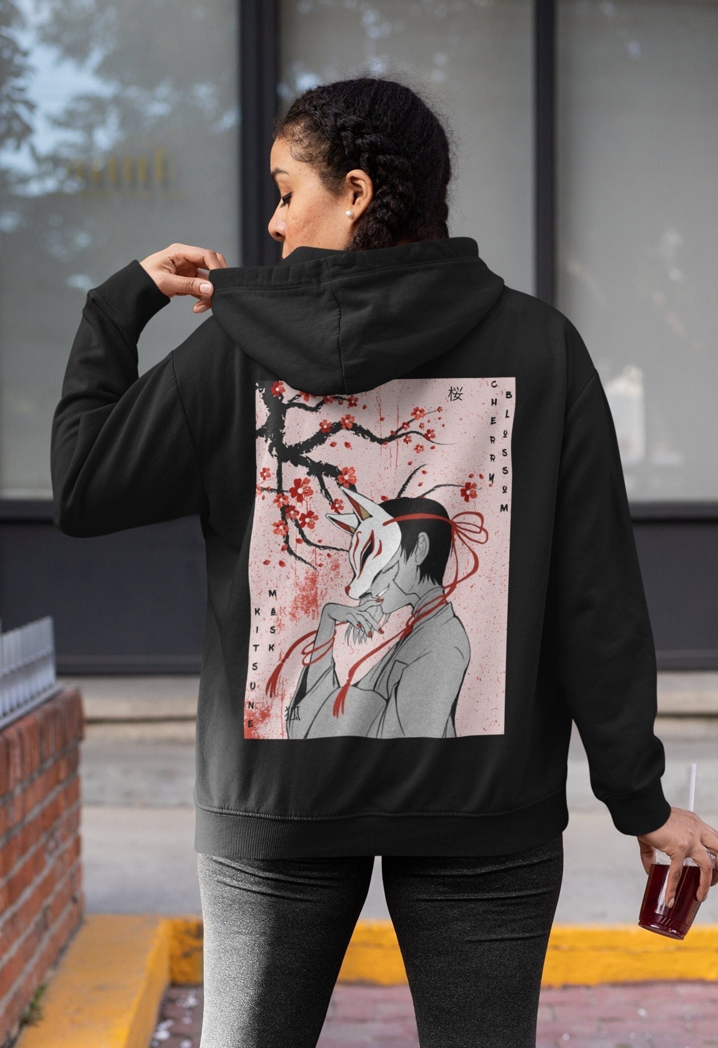 Japanese Fox Mask Unisex Hoodie, , Kitsune Mask Shirt , Gift for