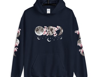 Moon Phases Hoodie, Unisex, Aesthetic, Aesthetic clothing, Moon Hoodie, Flower Hoodie, Moon Sweatshirt, Boho Hoodie, Hippie Hoodie, Nature