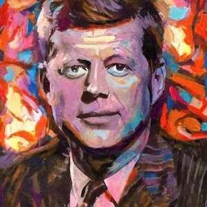 John F Kennedy - portrait art print Original artwork giclée print on canvas or paper Modern coloful art Ready to hang modern art Kennedy art