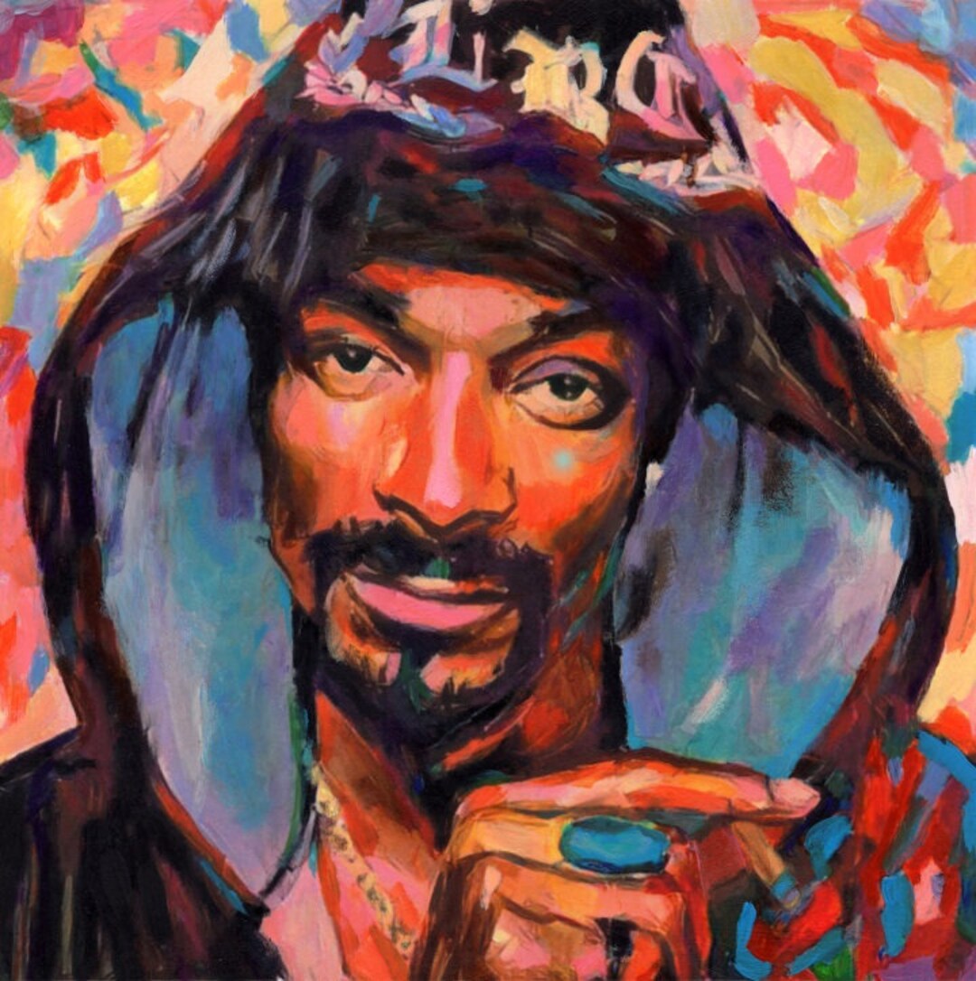 KREA - a full decollage portrait of snoop dogg, fractured mirror