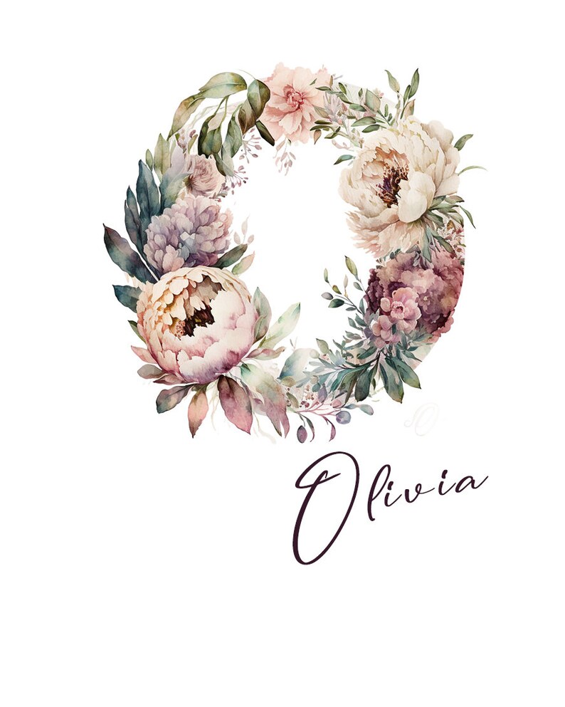 Personalized Letter O Peony Flowers Art Print Custom Alphabet - Etsy