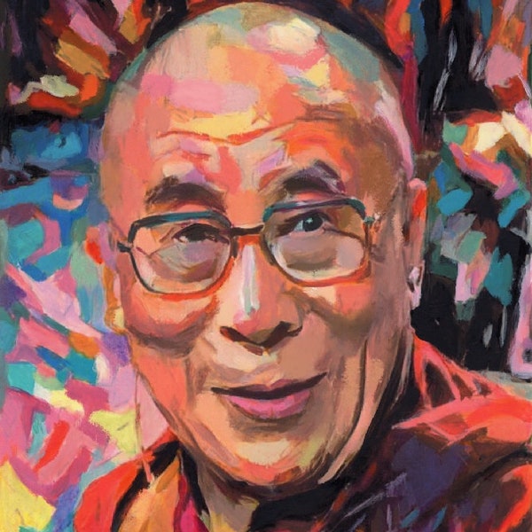 14th Dalai Lama - portrait art print.  Original artwork giclée print on canvas or paper