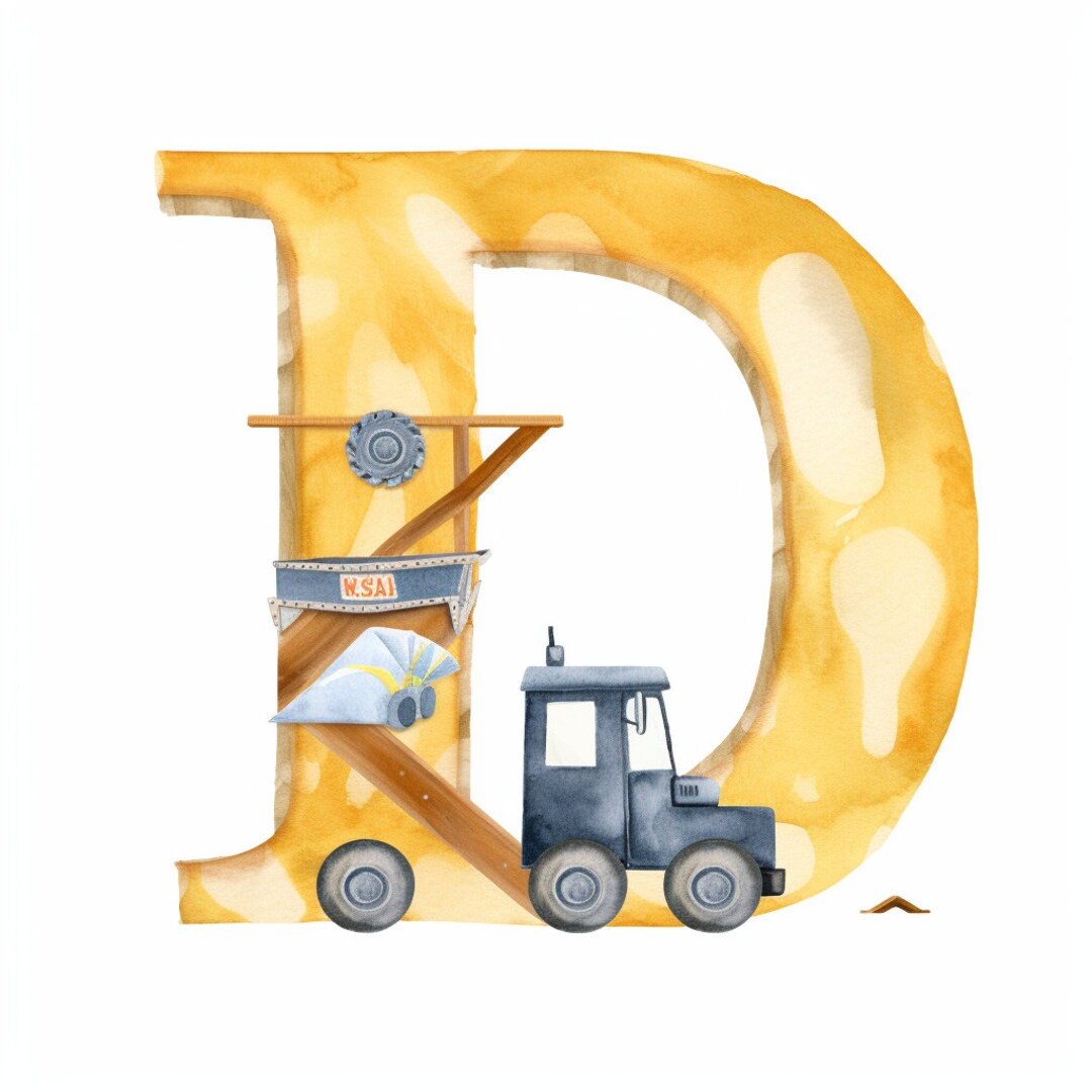 Custom Letter D Print Construction Tractor Nursery Alphabet Art Gift