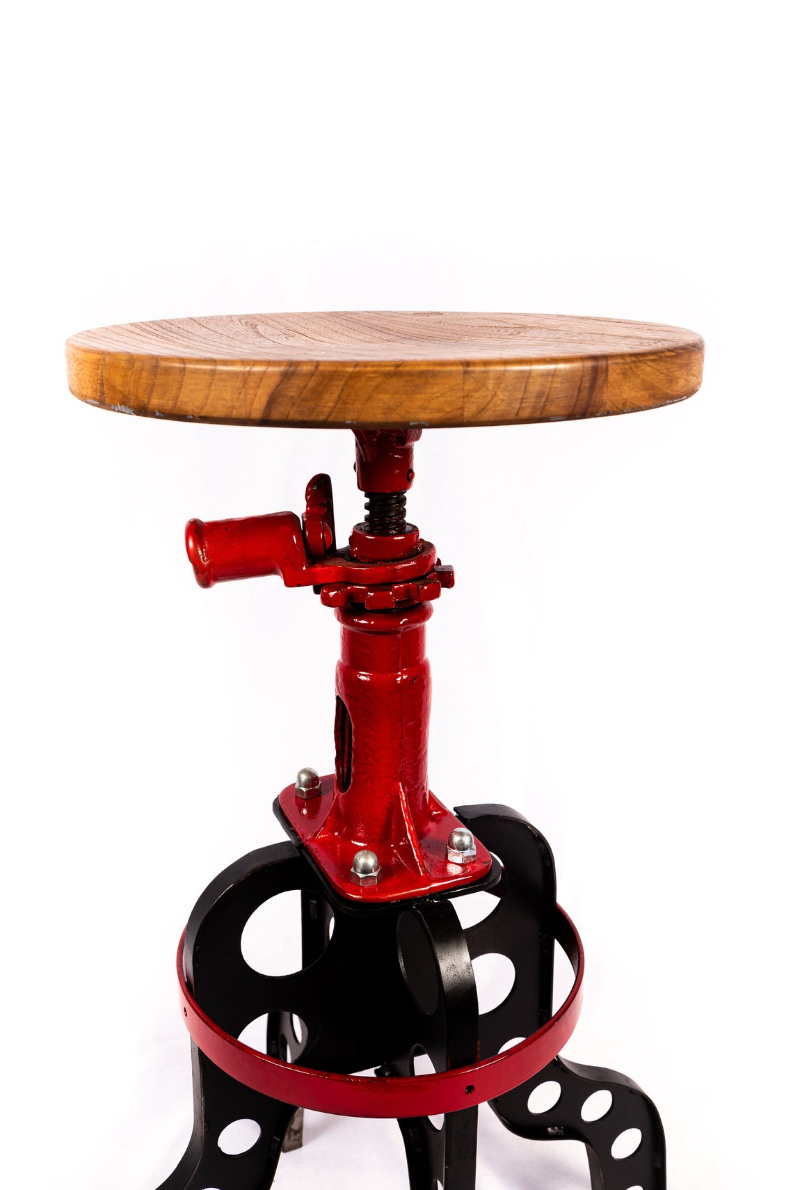 Bar stool with vintage screw jack adjustable seating bar Etsy