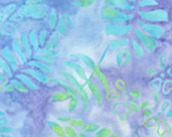 May include: Abstract blue and green floral pattern on a white background. The pattern features leaves and flowers in a watercolor style.