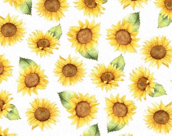Sunflowers-White-Sunflower Fields Collection-Farm Fresh-P&B Textiles-100% Cotton-SFIE4789Y-Cut to Size