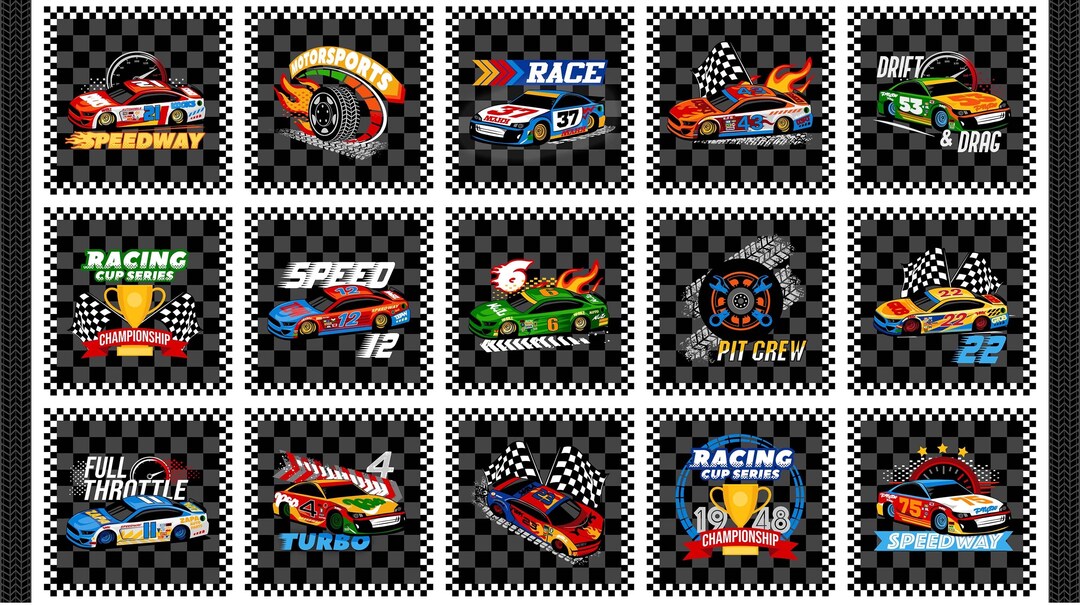 Turbo Speed-racing Block Panel-24” X 43”-cars-black-northcott-fernanda ...