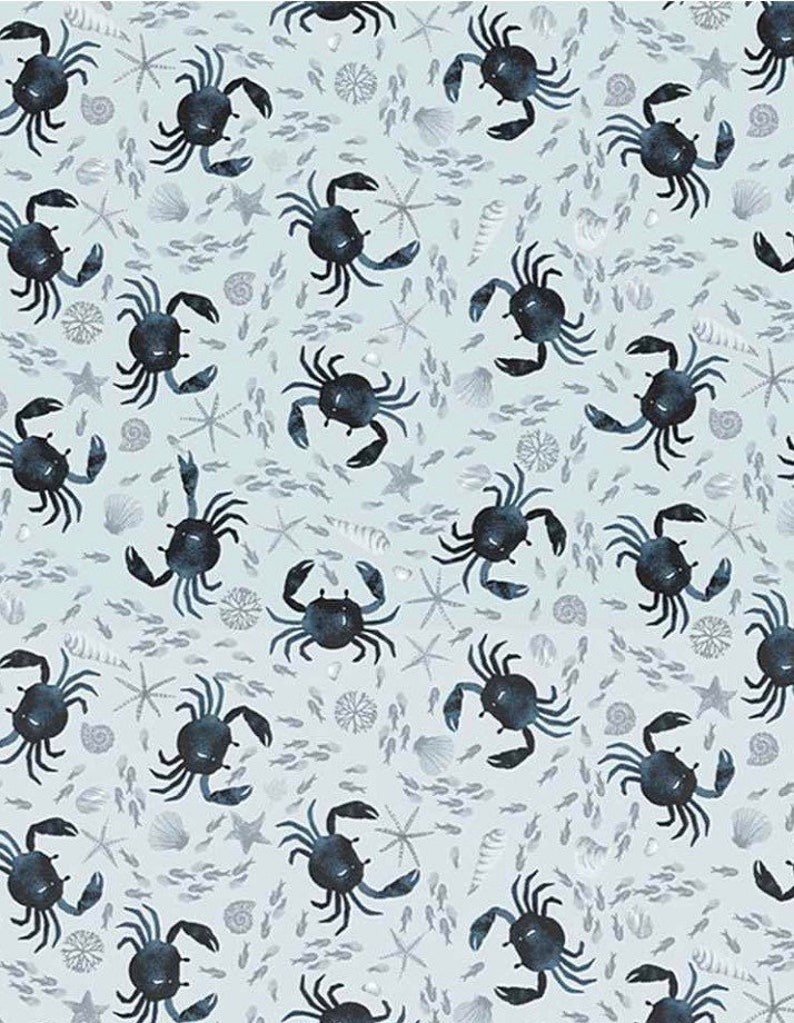 Oh Crab-Misty Blue-Beach-by Dear Stella Designs-Mariners Coastal-100 Percent Cotton-Quilting Cotton-DS1649-Cut to size