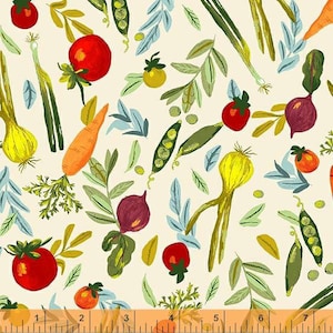 Veggies-Cream-Farm Fresh Collection-Country-Farm-Garden-Vegetables-Windham Fabrics-100% Cotton-53215-3-Cut to Size