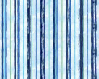 Ocean Life-Longitude-Blues-Fish-Stripe-Sea-Coral-Leslie Trimbach-Whistler Studios-Windham Fabrics-100% Cotton Fabric-54992-2-Cut to Size