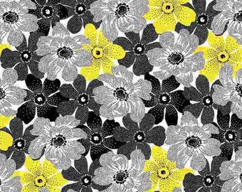 Sundance-Tri Color Packed Flowers-Yellow Black White-Timeless Treasures-100% Quilt Cotton-Cut to Size-C1265