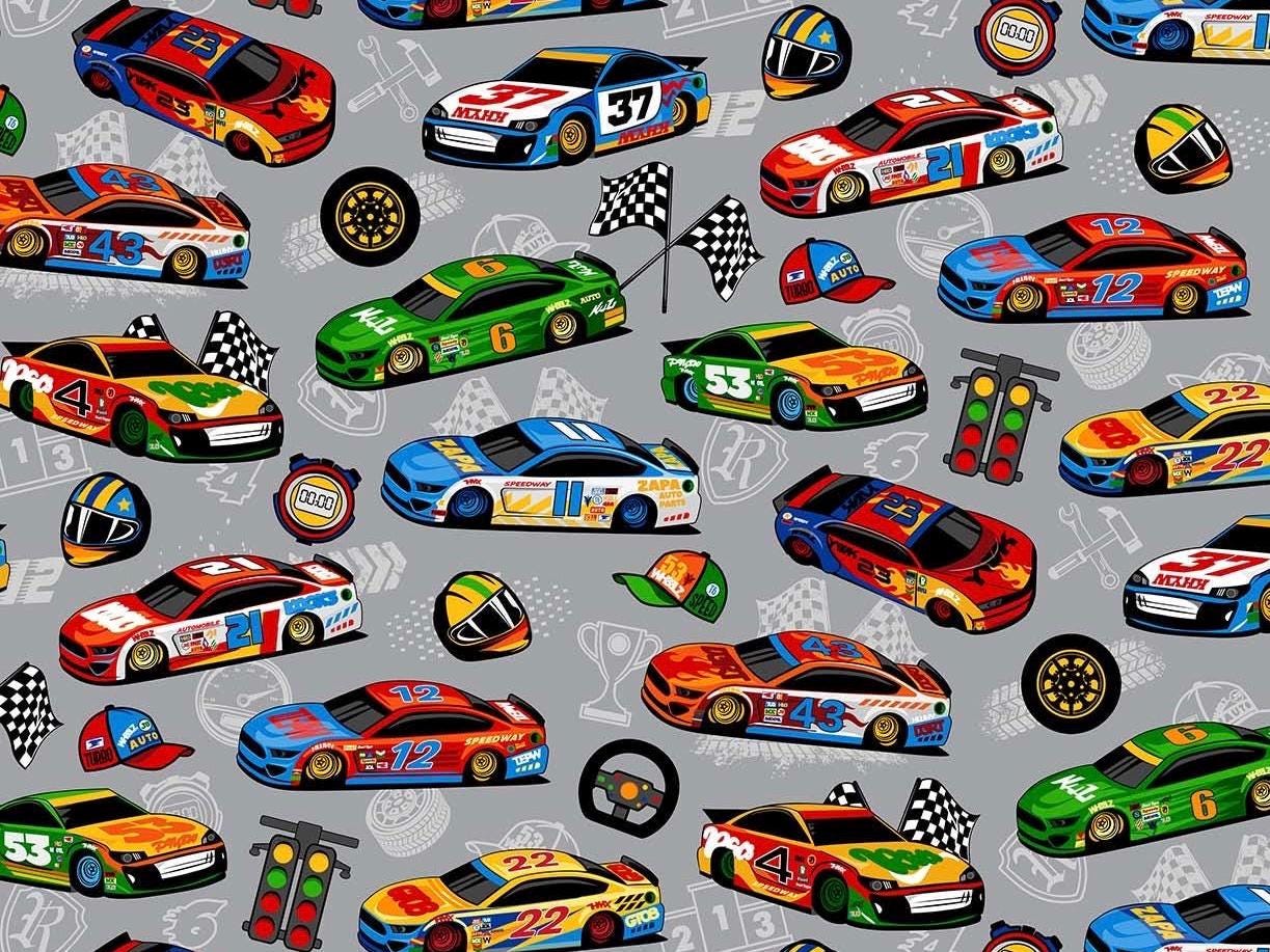 Turbo Speed-Large Cars-Gray-Northcott-Fernanda Motta-100 Percent Cotton- 25108-92-Cut to Size
