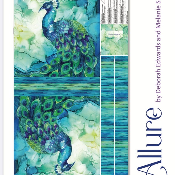 Peacock Canvas Tote Bag Panel-24” x 43”-Allure Collection-Peacock-Northcott-Deborah Edwards-Melanie Samra-100% Cotton Fabric-DP26709-66