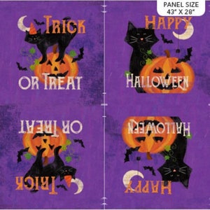 Halloween Treat Bag Fabric Panel: Festive Felines, 100% Cotton (28x43 inches)
