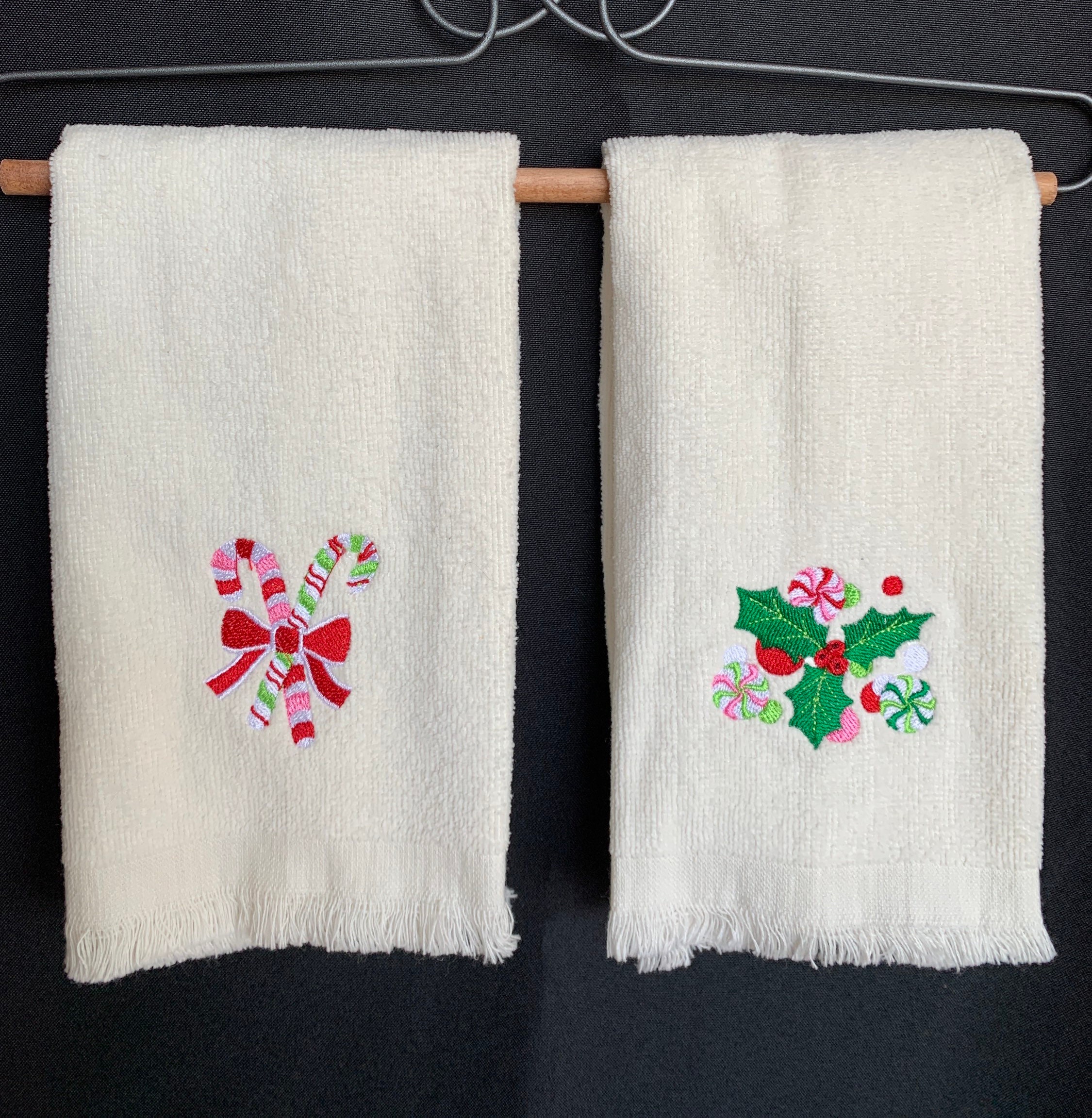 Set of 2 Embroidered Fingertip towels with Candy Canes Mints Etsy