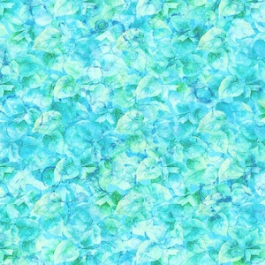 May include: A watercolor pattern featuring overlapping leaves in shades of blue and green. The leaves have a soft, textured appearance, creating a calming, natural design. The overall effect is a blend of cool tones.