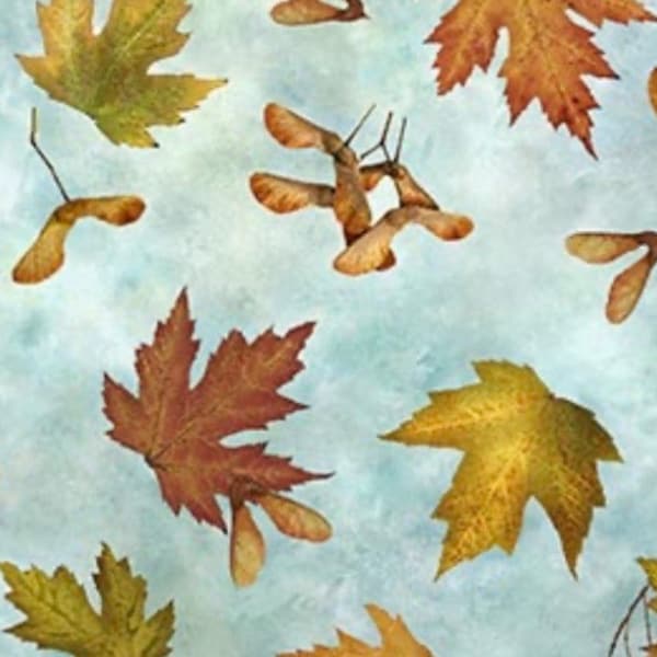 Leaves and Keys-Light Teal-Autumn Splendor Collection-Stonehenge-Lucivido-Northcott-Autumn-100 Percent Cotton-DP26684-62-Cut to size
